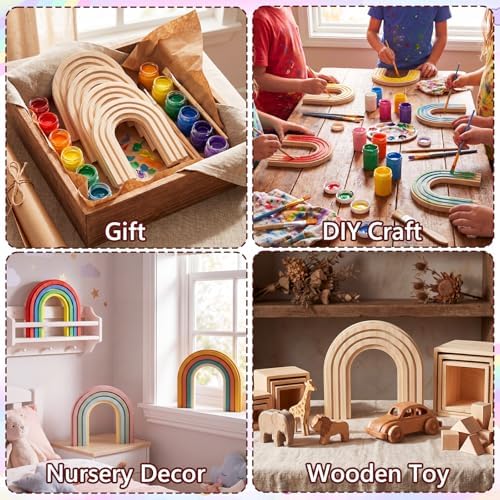 Jetec 5 Pack 6.3 Inch Unfinished Wood Rainbow for Crafts Paintable Cutouts