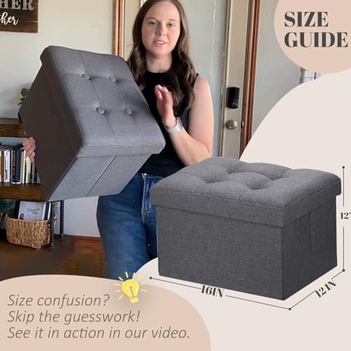 LINMAGCO Ottoman with Storage Small Foot Rest Stool Under Desk Stool Short Folding Footrest for Living Room Bedroom Home Office Dorm Dark Gray 16X12X12IN