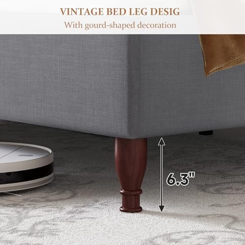 koorlian Queen Size Upholstered Bed Frame with 51'' Tall Headboard, Grey