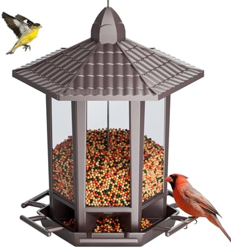 Birdream Hanging Bird Feeders for Outdoor, Fun Installation Pagoda Design Wild Birdfeeder, Attracting Wild Birds Sparrows Finch Cardinal Goldfinch Chickadee - Brown