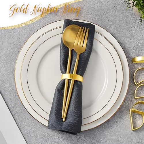 APTWOW Bright Gold Napkin Rings Set of 6, Fall Thanksgiving Table Decor