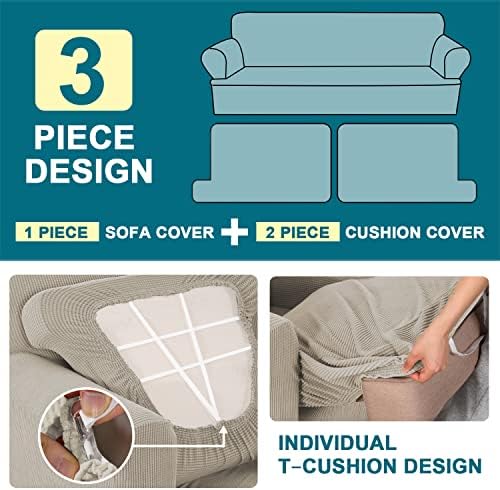 Turquoize 3 Piece T Cushion Loveseat Slipcovers Sofa Cover for 2 Cushion Couch Cover Washable Sofa Slipcover Furniture Covers with 2 Individual T Cushion Seat Covers(2 Cushion Loveseat, Island Fossi)