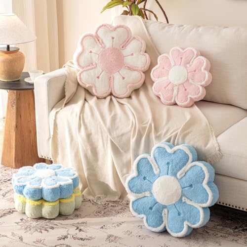 Flower Shaped Decorative Throw Pillow Cushion for Bed Couch, Cute Flower Plush Throw Pillows Home Decor Floor Pillow Seating Cushions (Pink, 13.7 Inches)