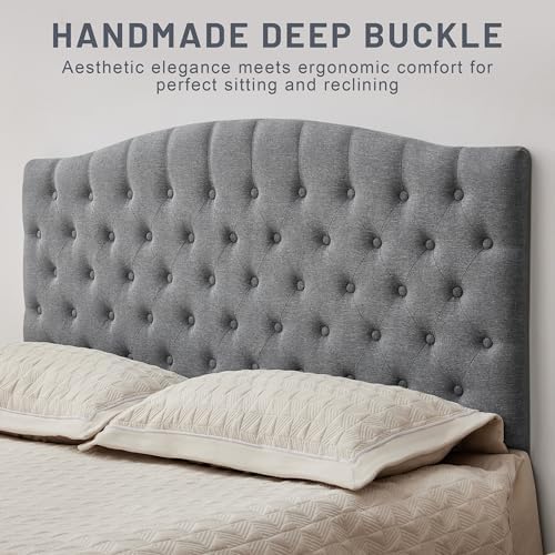 Tufted Tall Queen Size Headboard, Linen Button Diamond Headboards, Gray