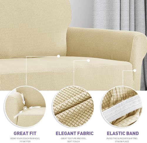 ZNSAYOTX Super Stretch Couch Cover (72"-92") Universal Sofa Covers with Elastic Bottom, Dog Cat Pets Friendly Washable Furniture Protector Fitted Sofa Slipcovers Stay in Place (Beige, Sofa)