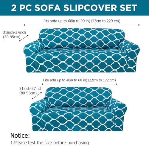 Peryiter 2 Pcs Dark Cyan Couch and Loveseat Sofa Covers,2 Size