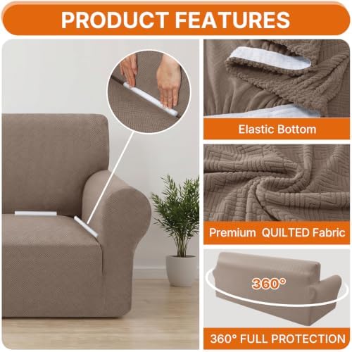 XINEAGE Stretch Armchair Slipcover, Non-Slip Pet Couch Cover,Khaki