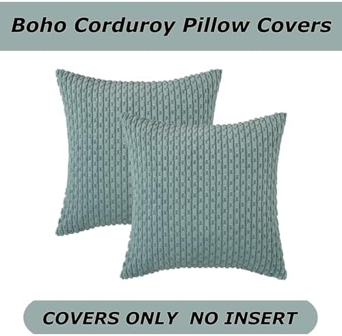 Kevin Textile Soft Corduroy 20x20 Inch Pillow Covers 2 Pack, Dusty Green