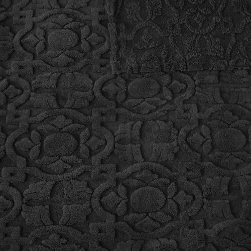 Home Fleece Throw Blanket for Couch, Bed, TV, Party, and Gift - 3D Jacquard Decorative Blankets - Cozy Soft Lightweight Fuzzy Flannel Blanket, All Seasons, 50x70 Inches, Light Black
