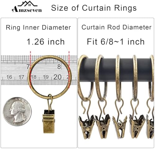 100 Pack Metal Curtain Rings with Clips, 1.26 in ID, Bronze