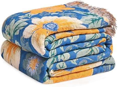 Boho Throw Blanket - 100% Cotton 50x60in Soft Blankets for Bed Couch