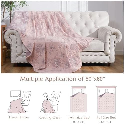 jinchan 100% Cotton Muslin Blanket Twin Boho Throw Blanket 50x60 Pink Multi