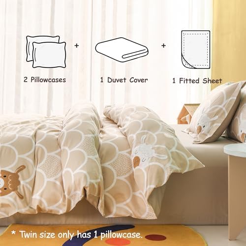 Simple&Opulence 100% Organic Cotton Duvet Cover for Kids Teens, 3 Pieces Soft Comforter Cover with Zipper Closure Boy Girl Warm Adorable Bedding Set - Alpaca, Twin