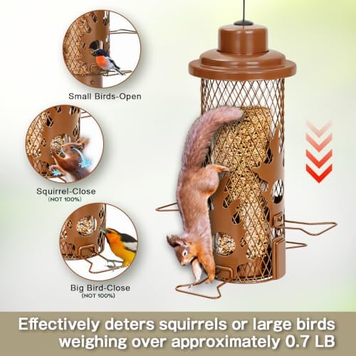 Gbekery Metal Squirrel Proof Bird Feeders for Outdoors Hanging, Brown