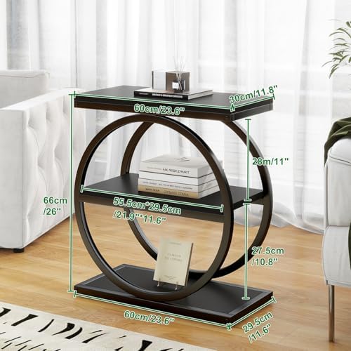 IBUYKE Narrow End Table with 3 Storage Shelves, Black UTMJ418B