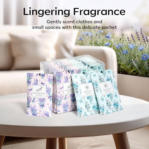 MYARO 20Pcs Lavender Linen Scented Sachets, Closet Deodorizer Car Freshener