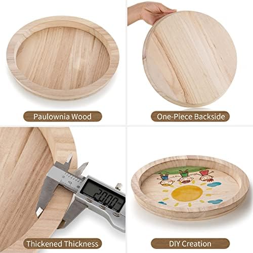 Hanobe Unfinished Round Wooden Craft Trays for DIY Decorative Plate