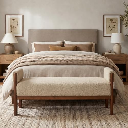 VKNOW 51.8”End of Bed Bench Upholstered Bedroom Bench with Arms, Brown
