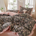 Vintage Floral Coquette Duvet Cover King, 3 Piece Blush Rose Cottagecore Flower Duvet Cover Romantic Ruffle Lace Bedding Set, 100% Cotton Chic Aesthetic Botanical Comforter Cover for Girls Women