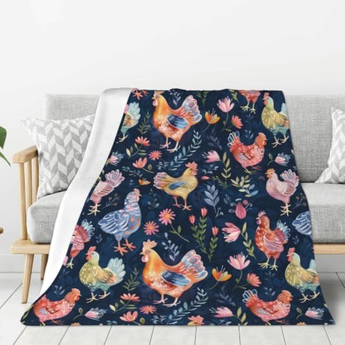 Chicken Rooster Floral Blanket 40"x50", Soft Lightweight Throw Blanket for Kids Teens Adults, All Season Cozy Decorative Blanket for Sofa Bed Couch Travel