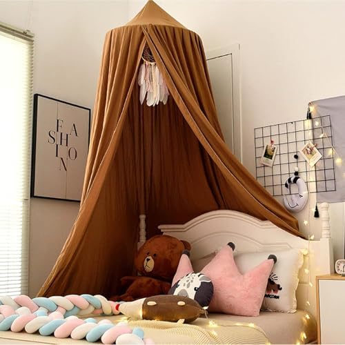 Bed Canopy, Round Dome Mosquito Net Indoor Outdoor Castle Hanging House Decoration Reading Nook Playing Home Decoration(Coffee)