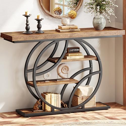 Huuger 47.2 Inch Entryway Table, Industrial Console Sofa Table with Storage