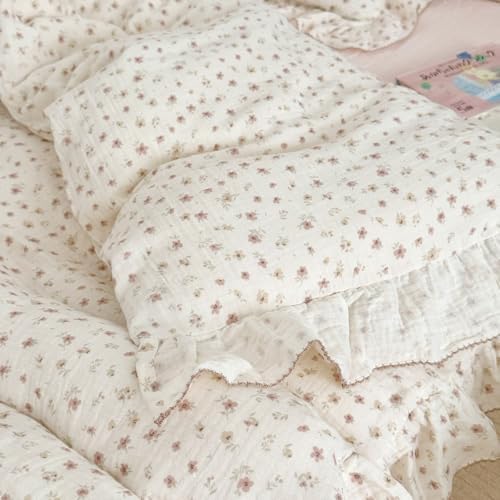 Vintage Flower Duvet Cover Set Muslin Cotton Queen(90"x90"),Ditsy Floral