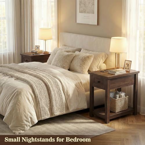 Farmhouse Narrow End Table Set of 2 with Charging Station, 13.8" Wide