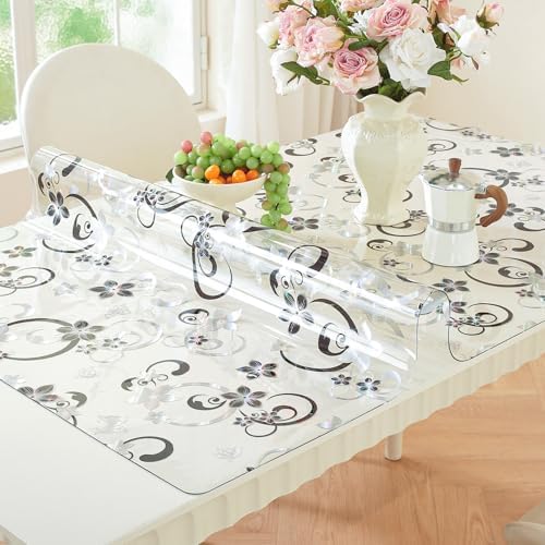 LovePads Floral Table Cover Protector 42 x 96 Inch, 1.5mm Thick Plastic Mat