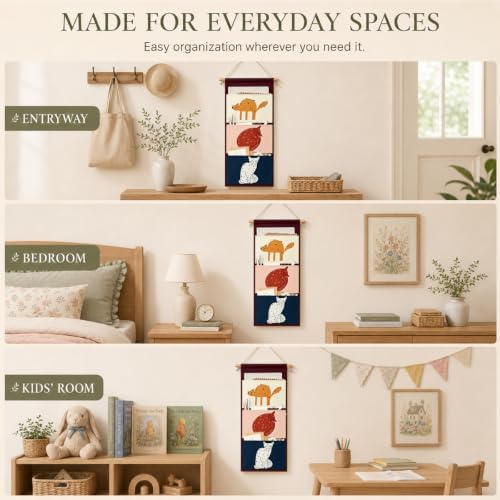 IAXIC Woodland Animal Wall Organizer, Canvas Pockets for Nursery