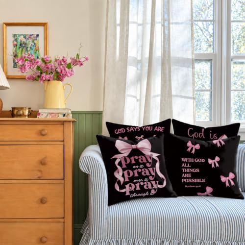 Black and Pink Room Decor Pillow Cover 18x18 Set of 4