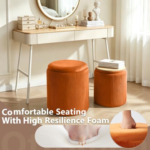 Royal Windsor Round Ottoman with Storage Set of 2, Storage Vanity Stool