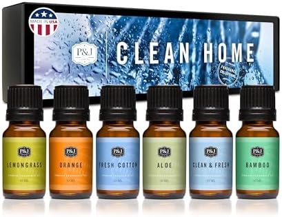P&J Fragrance Oil Clean Home Set | Lemongrass, Fresh Cotton, Clean & Fresh, Aloe, Bamboo, Orange Candle Scents for Candle Making, Freshie Scent, Soap Making Supplies, Diffuser Oil Scents