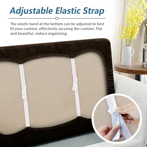 Couch Cushion Cover Leather-Look 1PC Stretch Sofa Seat Slipcover for Living Room Individual Sofa Cushion Cover Couch Seat Protector, Pet-Friendly, Non-Slip, Easy Fit - Coffee
