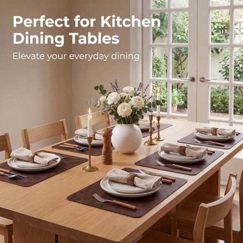 ADRIMER Fall Placemats Set of 8, Heat Resistant Faux Leather, Coffee