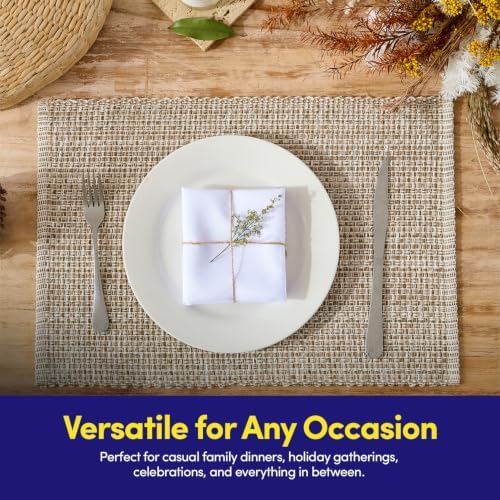 Sweet Home Collection 100% Cotton Placemats for Dining Room Rectangle Two Tone Woven Fabric 13" x 19" Soft Durable Table Mat Set, Set of 6, Eggshell