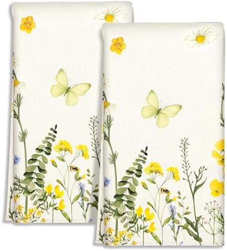 Miss Adola Cute Kitchen Towels Set of 2, 18 x 26 Inch, Butterfly Flower