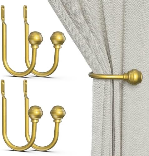 Hion Curtain Holdbacks Gold 4pcs, Curtain Tiebacks Wall Mounted Hooks