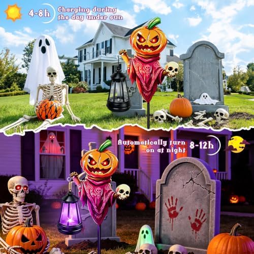 Halloween Decorations Pumpkin Garden Stakes with Solar Multicolor Lights