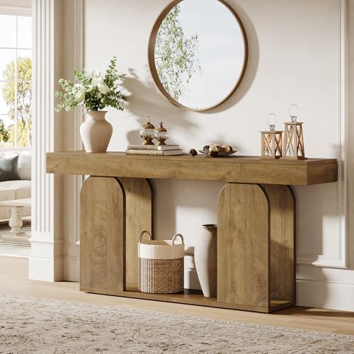 Tribesigns 70.9-Inch Extra Long Sofa Table, Farmhouse Console Tables with Wood Frame and Storage Shelf, 2-Tier Wood Table Behind Couch for Living Room, Hallway, Foyer, Light Brown