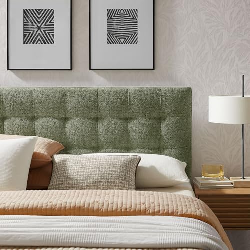 Modway Lily King Size Headboard with Biscuit Tufting in Leaf - Fabric Upholstery with Padded Design and 5 Height-Adjustable Mounts