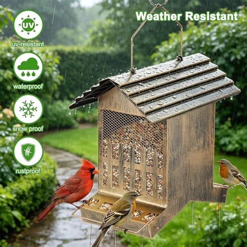 Large Metal Bird Feeder House Outdoor 2-Side Feeding 7.5 Lbs Capacity
