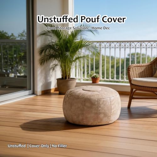 Thgonwid Unstuffed Moroccan Storage Pouf Foot Stool Ottoman Seat Handmade Faux Leather Bean Bag Floor Chair Foot Rest for Living Room, Bedroom or Balcony (Mushroom)