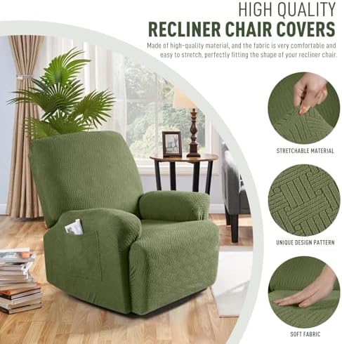 KinCam Recliner Chair Covers, Stretch Reclining Cover, Olive Green