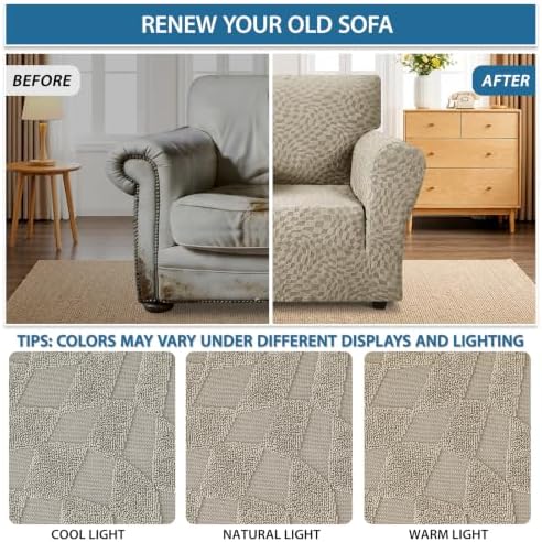 ZNSAYOTX 1 Piece Stretch Chair Cover with Arms (34"-44"), New Plaid Armchair Cover with Elastic Band for Living Room, Ultimate Soft Cozy Washable Chair Slipcover Form Fit Protector, Khaki