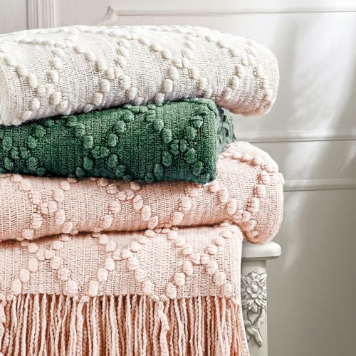 BOURINA Beige Throw Blanket 50 x70 Inch Jacquard Throw Knitted Blanket
