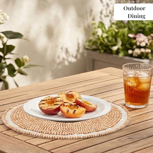ALPHA Living HOME Woven Placemats Set of 2 Ivory Light Brown Wood MOP Mats