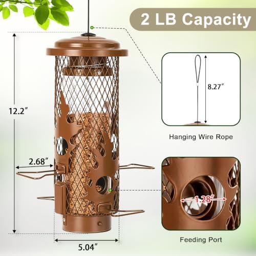 Gbekery Metal Squirrel Proof Bird Feeders for Outdoors Hanging, Brown