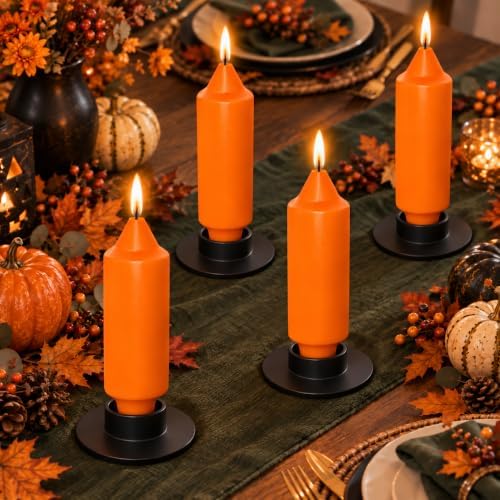 NJAO HOO Halloween Candlesticks Orange Short Taper Candle 5 Inch Unscented Dripless Tapered Candle Set for Home Dinner Fall Decor Party, 4 Pack