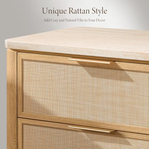 Night Stand Set 2, Rattan Nightstand with 3 Drawers